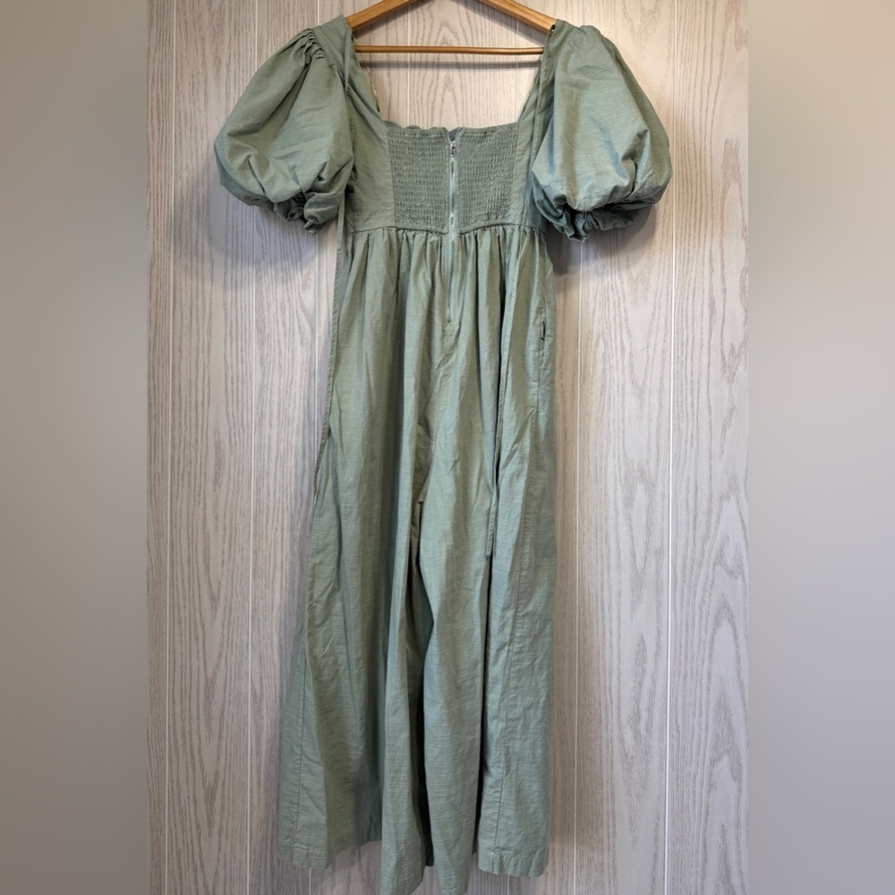 Mable Anthropologie Sage Green Puff Sleeve Smocked Jumpsuit Size S EUC - Picture 4 of 5
